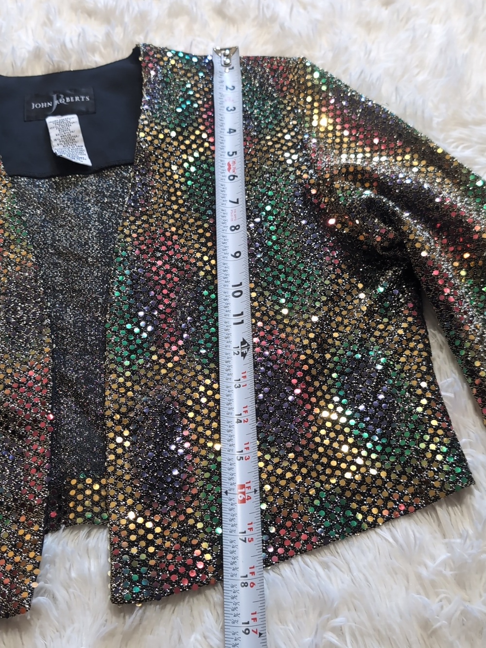 90s Rainbow Sequin Gold Sparkly Metallic John Roberts Vintage Party Jacket - Picture 10 of 10
